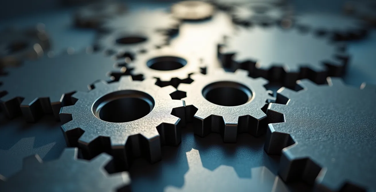 Engrenages métalliques de précision interconnectés symbolisant la prise de décision