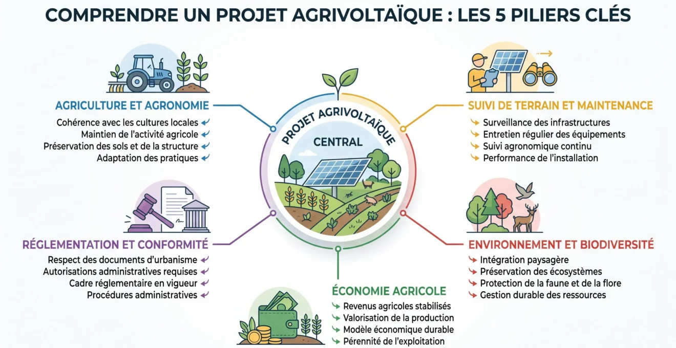 Schéma des compétences à comparer pour choisir un bureau d'études agrivoltaïque